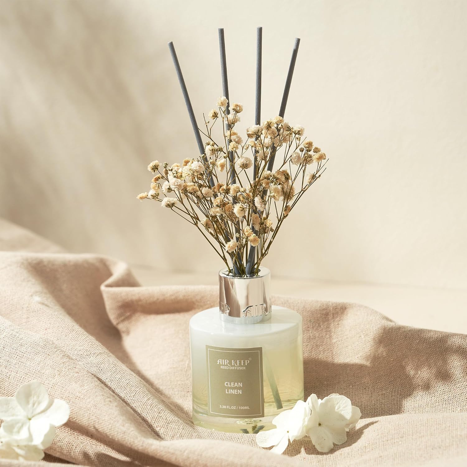 Reed Diffuser Set,3.38 Fl Oz (100 Ml) - Clean Linen Oil Diffusers With 8 Reed Sticks,Home Fragrance Reed Diffuser For Bathroom Shelf Decor