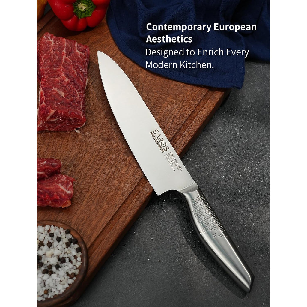 8 Inch Japanese Kitchen Knife – Professional Gyuto Chef Knife Made Of 1.4116 German Steel, All-Steel Anti-Slip Handle, Razor Sharp Blade In Gift Box For Home & Restaurant