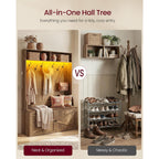 Vasagle Hall Tree With Bench And Shoe Storage, 5-In-1 Coat Rack With Shoe Bench, Adjustable Led Light, 7 Double Hooks, Farmhouse Entryway Furniture, Honey Brown Uhsr653Kb01S