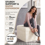 23.6In Pouf Ottoman, Corduroy Ottoman Foot Rest With Dual‑Layer Support, Large Poofy Pouf With Soft Chunk‑Foam Top & Firm Foam Base, Floor Foot Stool For Living Room, Beige
