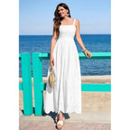 Prettygarden Womens Sleeveless Maxi Summer Dresses 2026 Hollow Out Eyelet Square Neck Ruffle Flowy Beach Vacation Sundress