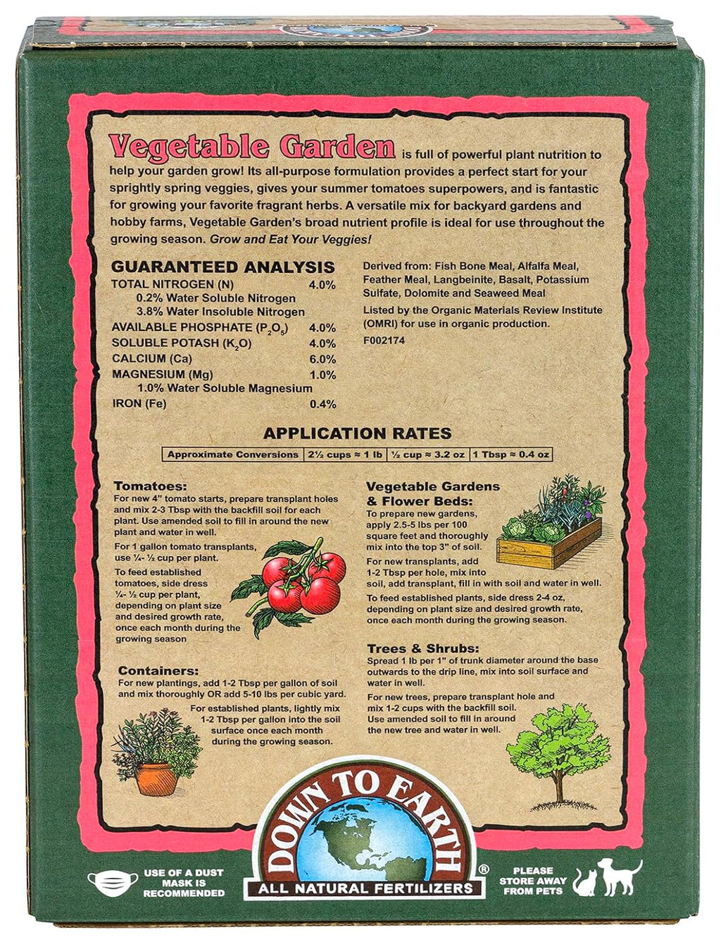 Down To Earth All Natural Fertilizers Organic Vegetable Garden - 5 Lb | Plant Food For Vegetables, Herbs, Greens, Containers, Raised Beds, 4-4-4 Formula For Spring And Summer Gardens