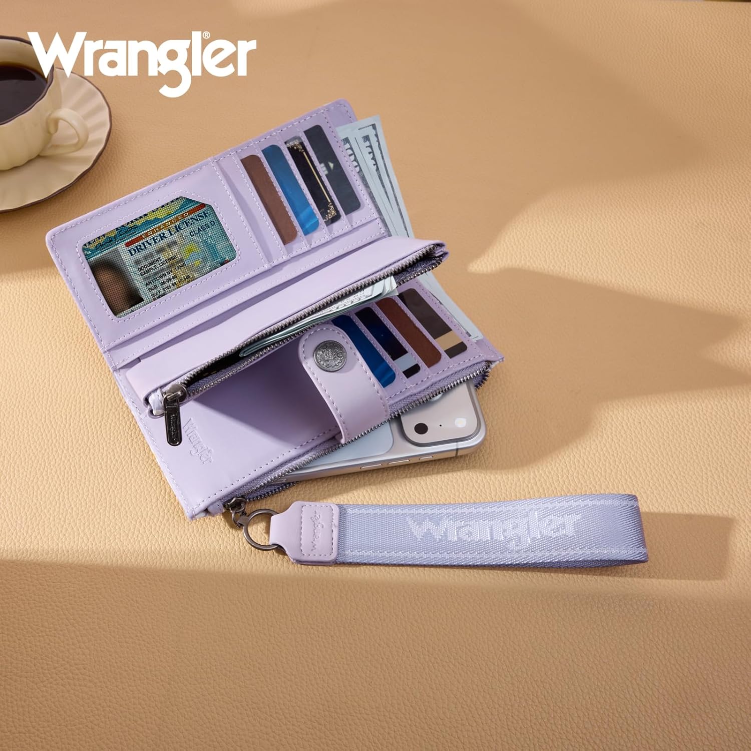 Montana West X Wrangler Wristlet Wallet Purple Daisy Floral Wallet, Card Cases & Money Organizers Large Capacity Bifold Wallets Ladies Female Travel Clutch Wallets with ID Window