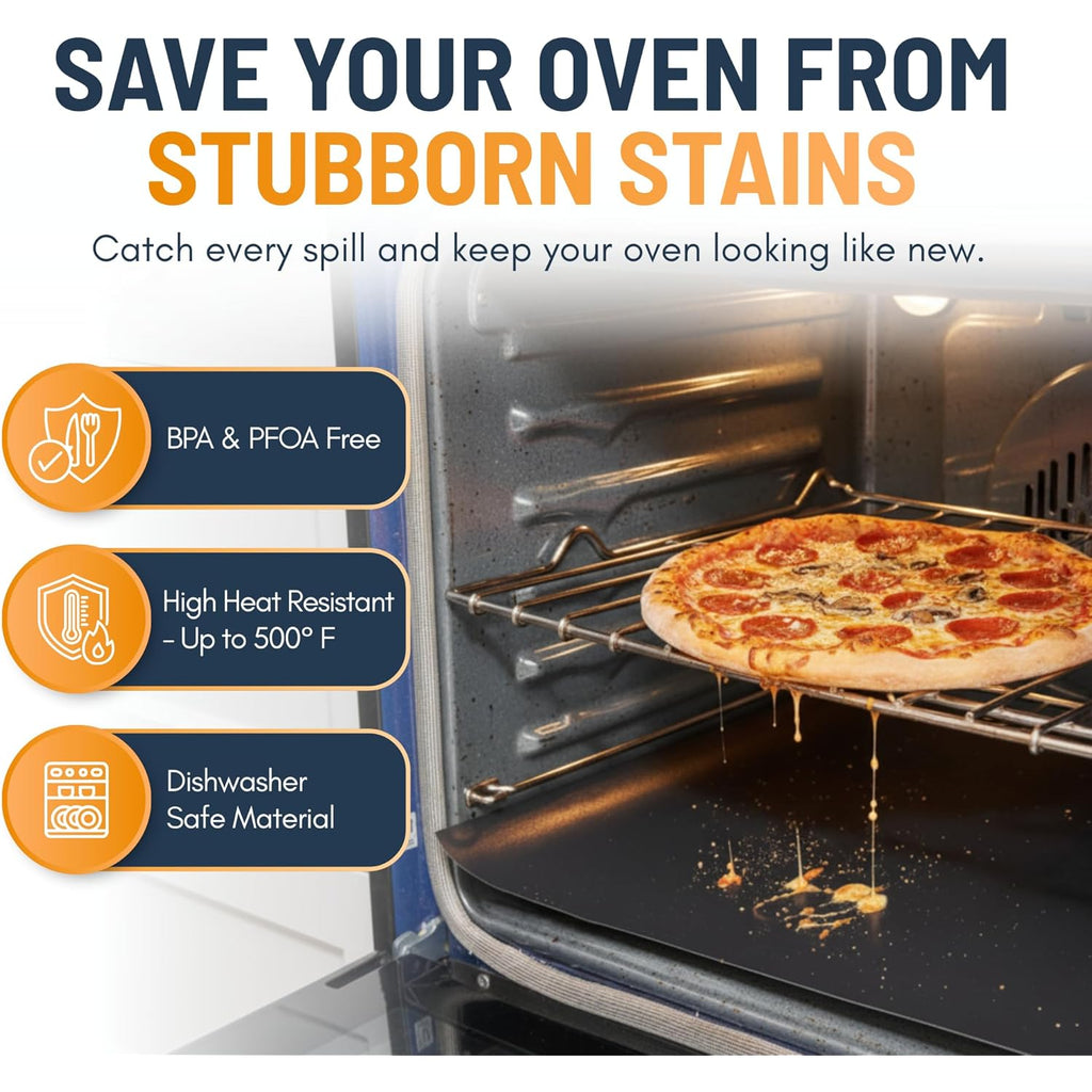 Oven Liners for Bottom of Oven - 2 Pack Large Heavy Duty Mats, 17”x25” Non-Stick Reusable Liner for Electric, Gas, Toaster Ovens, Grills - BPA & PFOA Free Kitchen Accessory to Keep Oven Clean (Black)