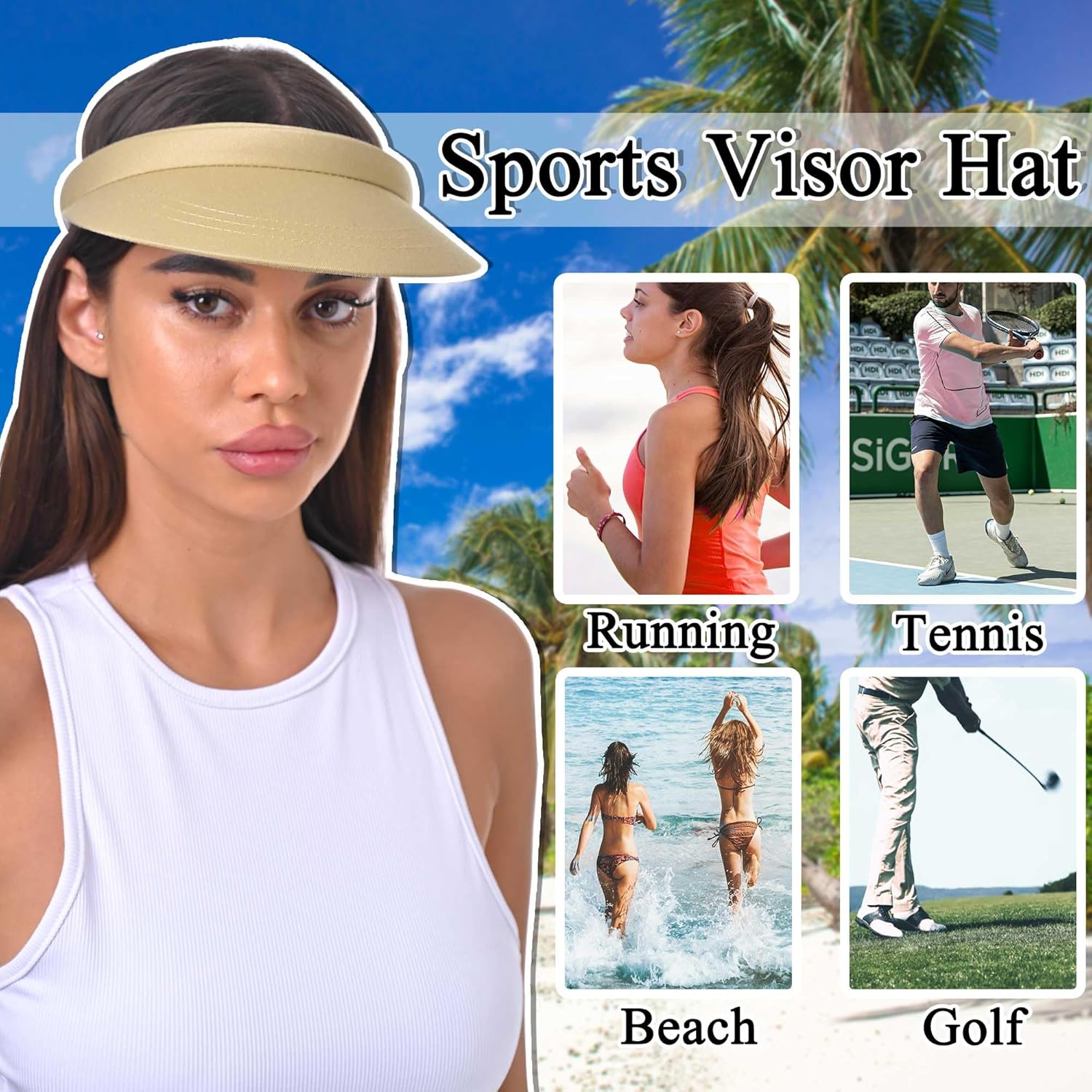 Sun Visor Hats Women Wide Brim Adjustable Clip On Visors Beach Men Hat