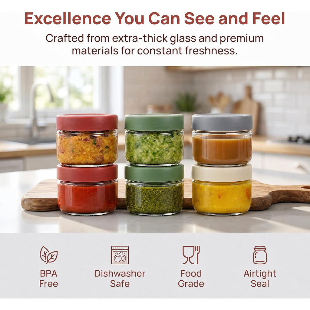 2 Oz Glass Dressing Containers With Lids, Sauce Jars For Lunch, 6Pk | Airtight ,Bpa Free,Perfect For Salad Dressing Sauce Dip Condiment To Go Lunch Box Accessories , Dishwansher Safe