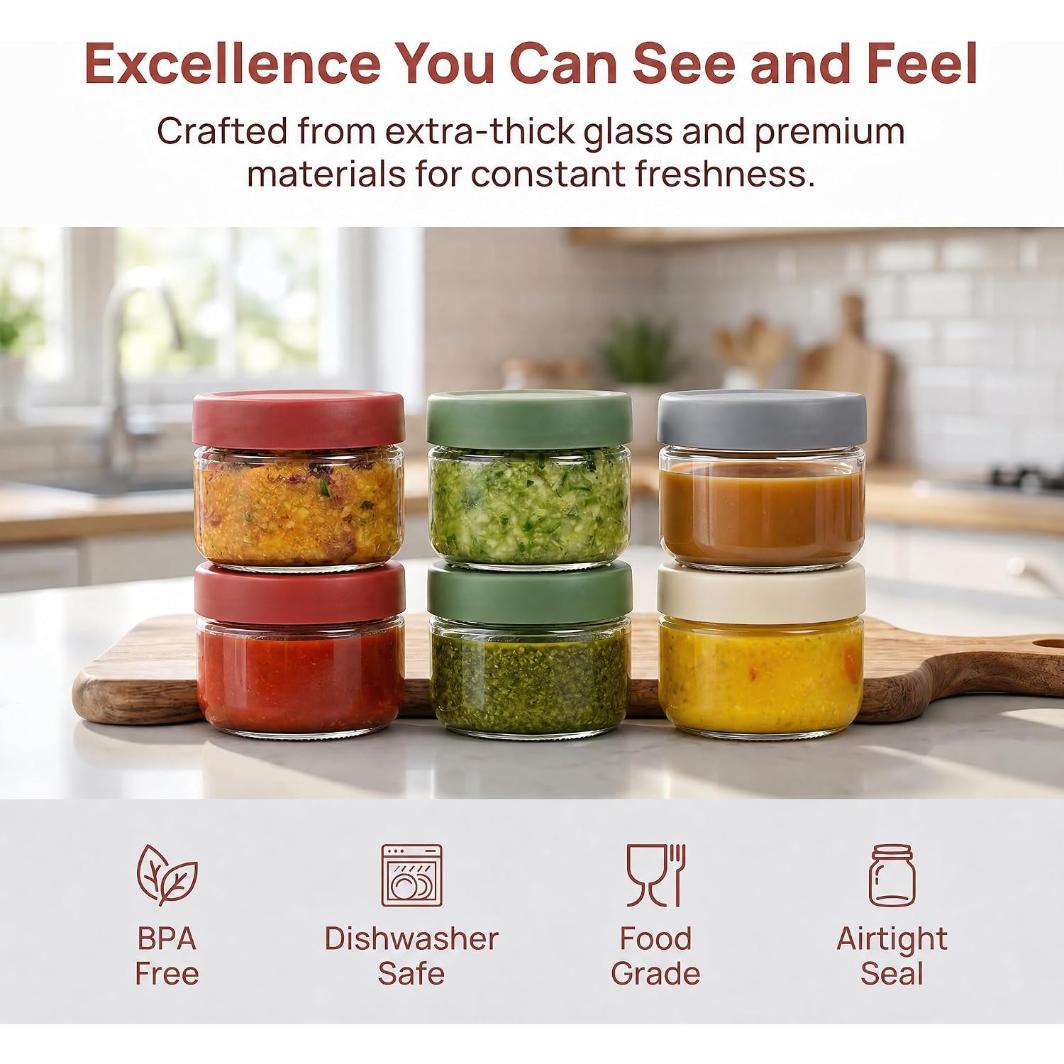 2 Oz Glass Dressing Containers With Lids, Sauce Jars For Lunch, 6Pk | Airtight ,Bpa Free,Perfect For Salad Dressing Sauce Dip Condiment To Go Lunch Box Accessories , Dishwansher Safe