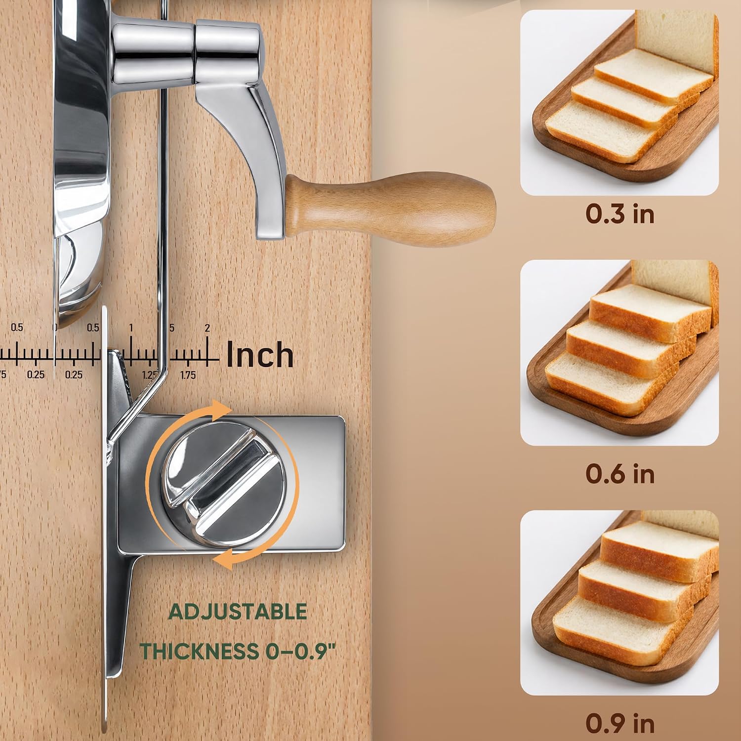 Saluna Manual Bread Slicer For Sourdough And Homemade Bread, Adjustable Bread Slicer With Hand Crank, Stainless Steel Blade And Suction Base