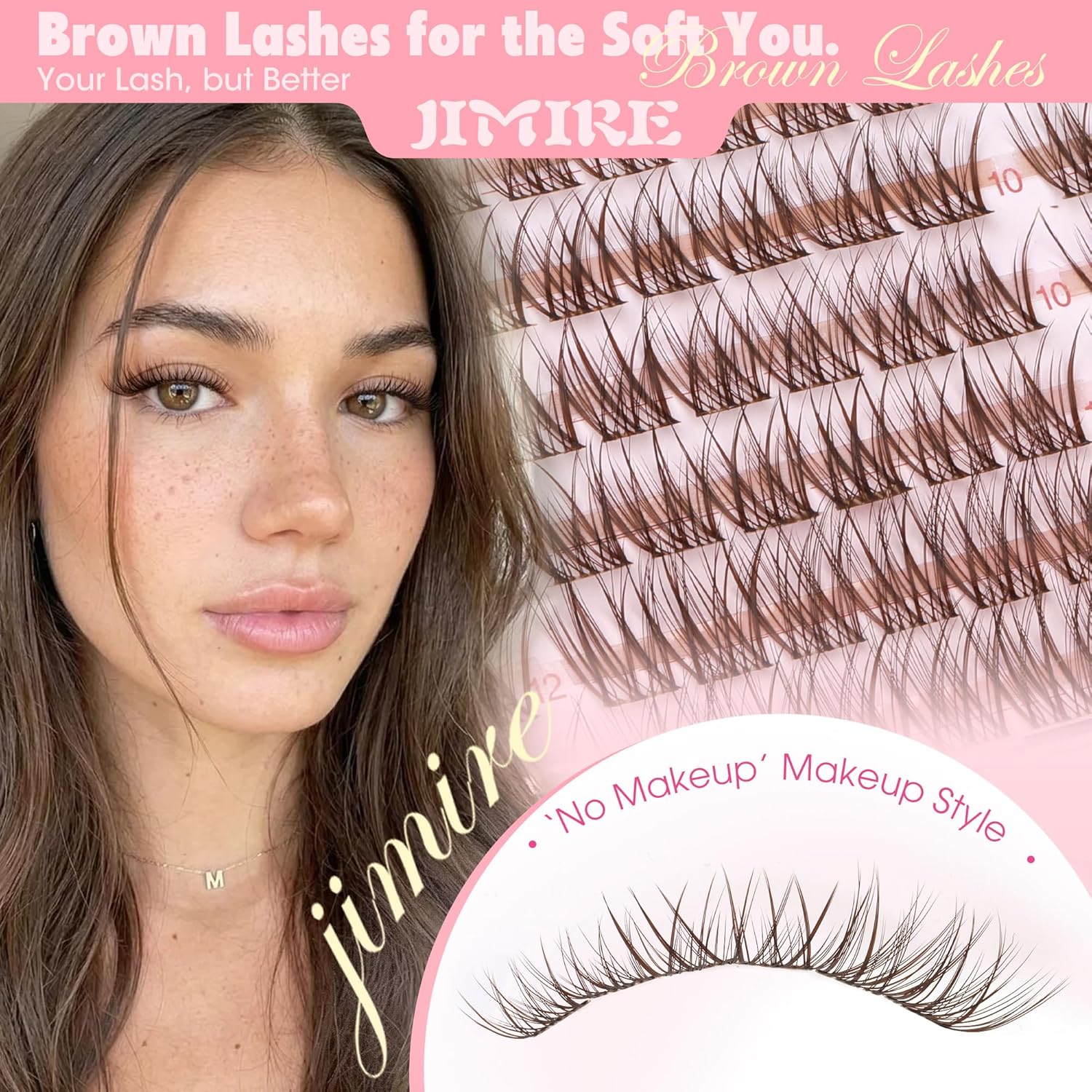Brown Lash Clusters 8-12MM Short Lashes Clusters Wispy Individual Lashes with Clear Band C-Curly Cluster Eyelash Extensions 120Pcs DIY Lash Extensions at Home by JIMIRE