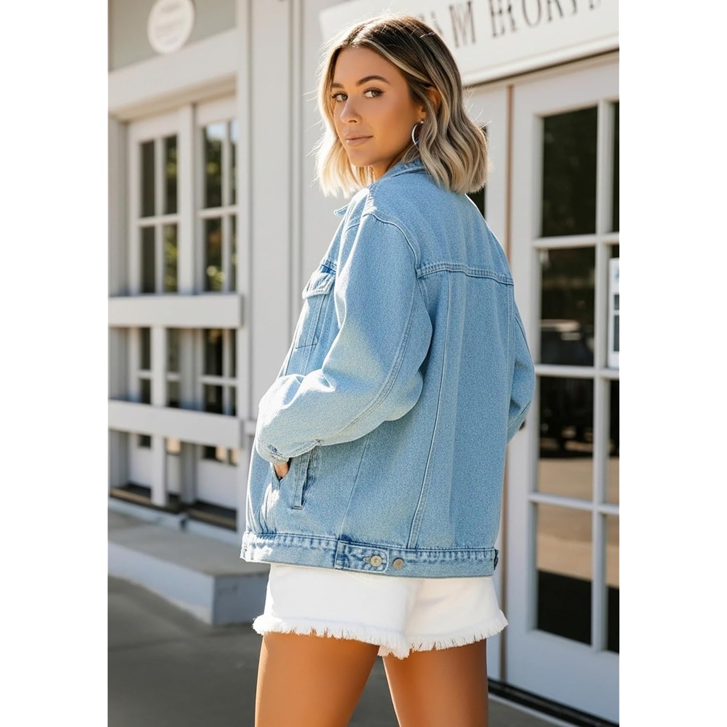 Oversized Denim Jacket Women - Trendy Drop Shoulder Jean Jacket - Loose Fit Boyfriend Style Nashville Outfits For Women