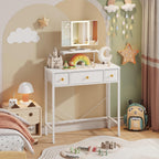Small Makeup Vanity Desk 27.5''W With Mirror And Lights, White | 3 Drawers, Usb Lighted Mirror, Height-Adjustable Stand, Fabric Drawers, Girls/Kids Gifts, Bedroom, Small Space, Dorm