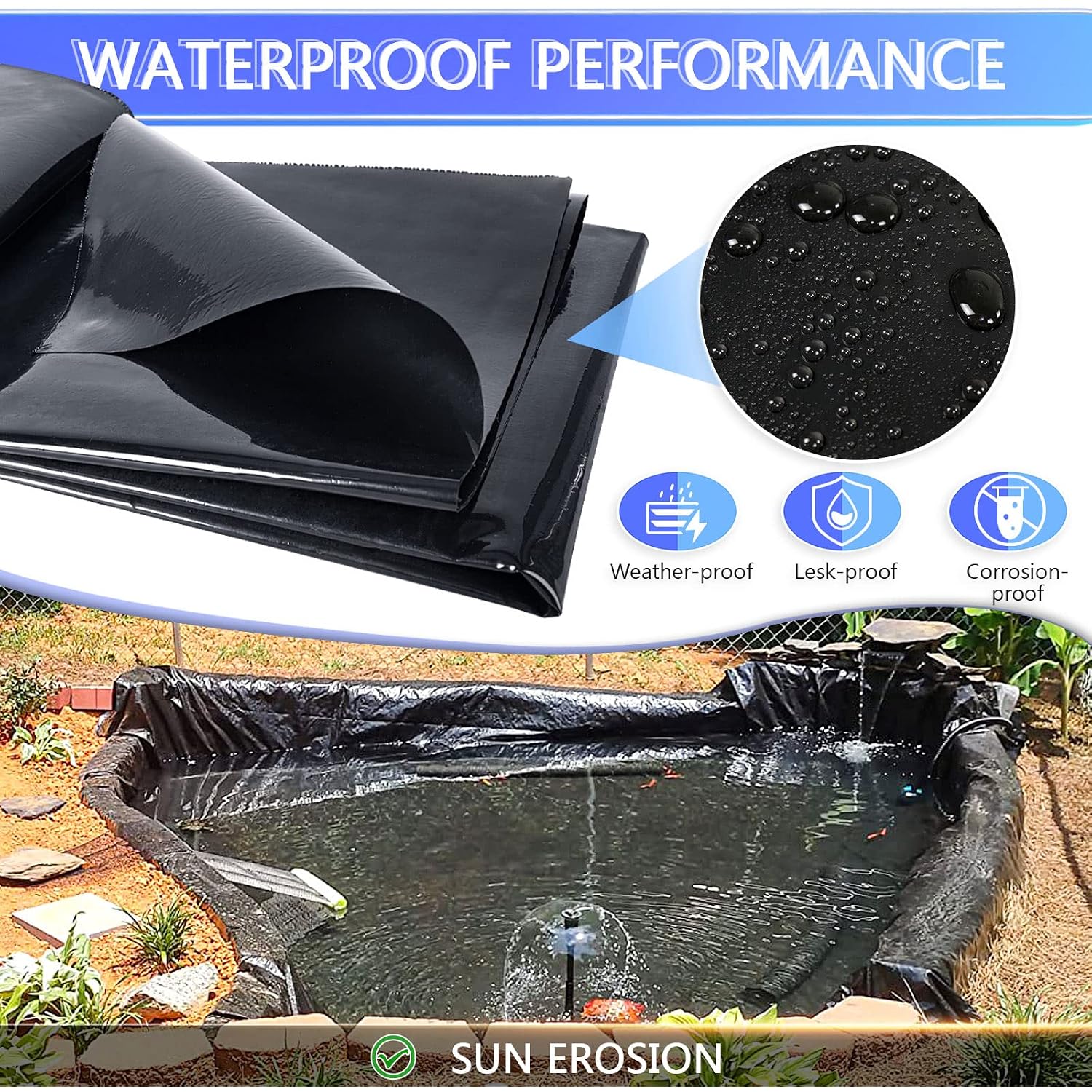 Pond Liner 7 X 10 Ft, 20 Mil Hdpe Uv Resistant Preformed Pond Liner Easy Cutting, Underlayment For Fountain, Waterfall, Koi Pondsand Water Garden (Black)