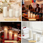 6 PCS White Pillar Candles (2" x3, 4, 6) with Ribbed Glass Cylinder Vases (2.6" x5, 6, 8), Hurricane Glass Candle Holders, Dripless Candles for Wedding Centerpieces, Home & Table Decor