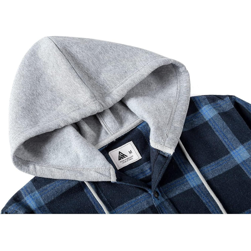Zity Men'S Flannel Hoodie Shirts Casual Button Down Plaid Shirt Jackets For Men Long Sleeve Stylish Hooded With Pocket