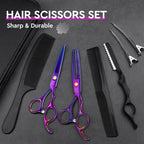Jason Hair Cutting Scissors Professional - 10 Pcs Haircut Scissors Set, Thinning Shears For Hair Cutting With 30 Teeth, Straight Shears For Men Women Home Salon Barber Purple