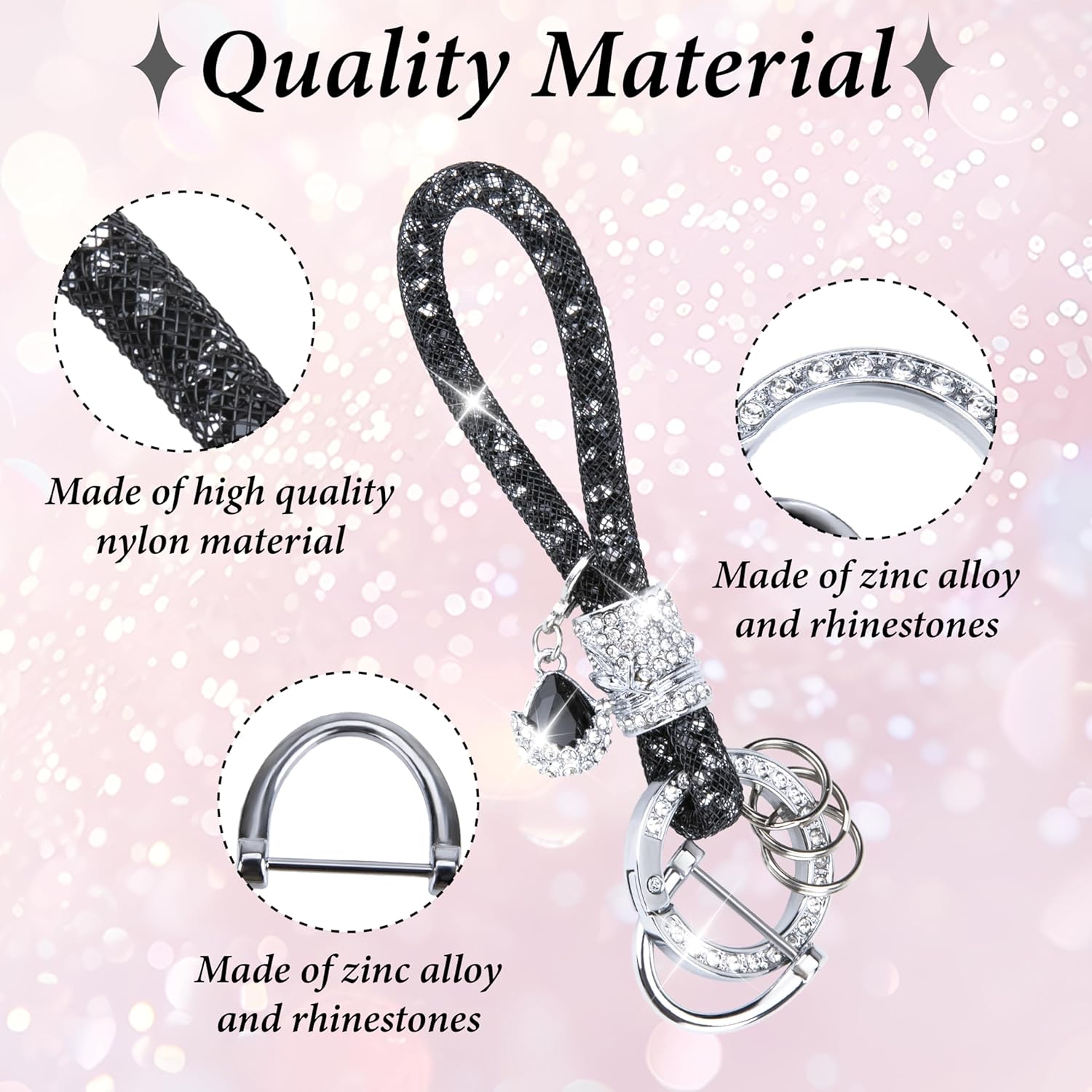 Crystal Bling Car Keychain, Car Key Chain Glitter Key Ring, Rhinestone Keychain Ring Strap