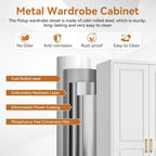 Metal Armoire Wardrobe Closet With Doors And Shelves, 71" Tall Freestanding Wardrobe Cabinet For Hanging Clothes, Large Closet With Hanging Rod For Bedroom, Office, School, Employee, Gym, White