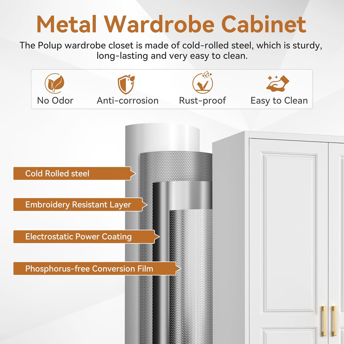 Metal Armoire Wardrobe Closet With Doors And Shelves, 71" Tall Freestanding Wardrobe Cabinet For Hanging Clothes, Large Closet With Hanging Rod For Bedroom, Office, School, Employee, Gym, White