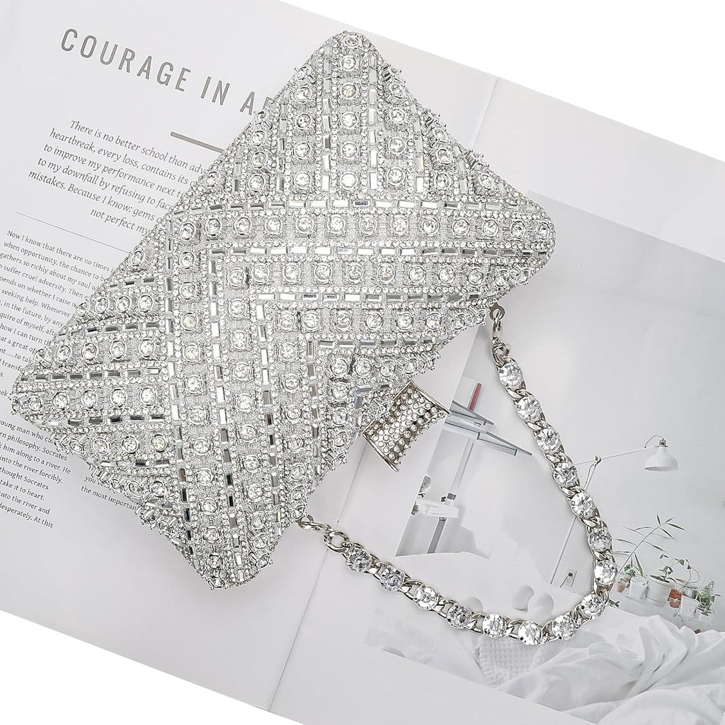 Women Sparkly Rhinestone Clutch With Chains, Glitter Evening Handbag Purse Shoulder Bag For Wedding Party Prom