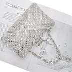 Women Sparkly Rhinestone Clutch With Chains, Glitter Evening Handbag Purse Shoulder Bag For Wedding Party Prom
