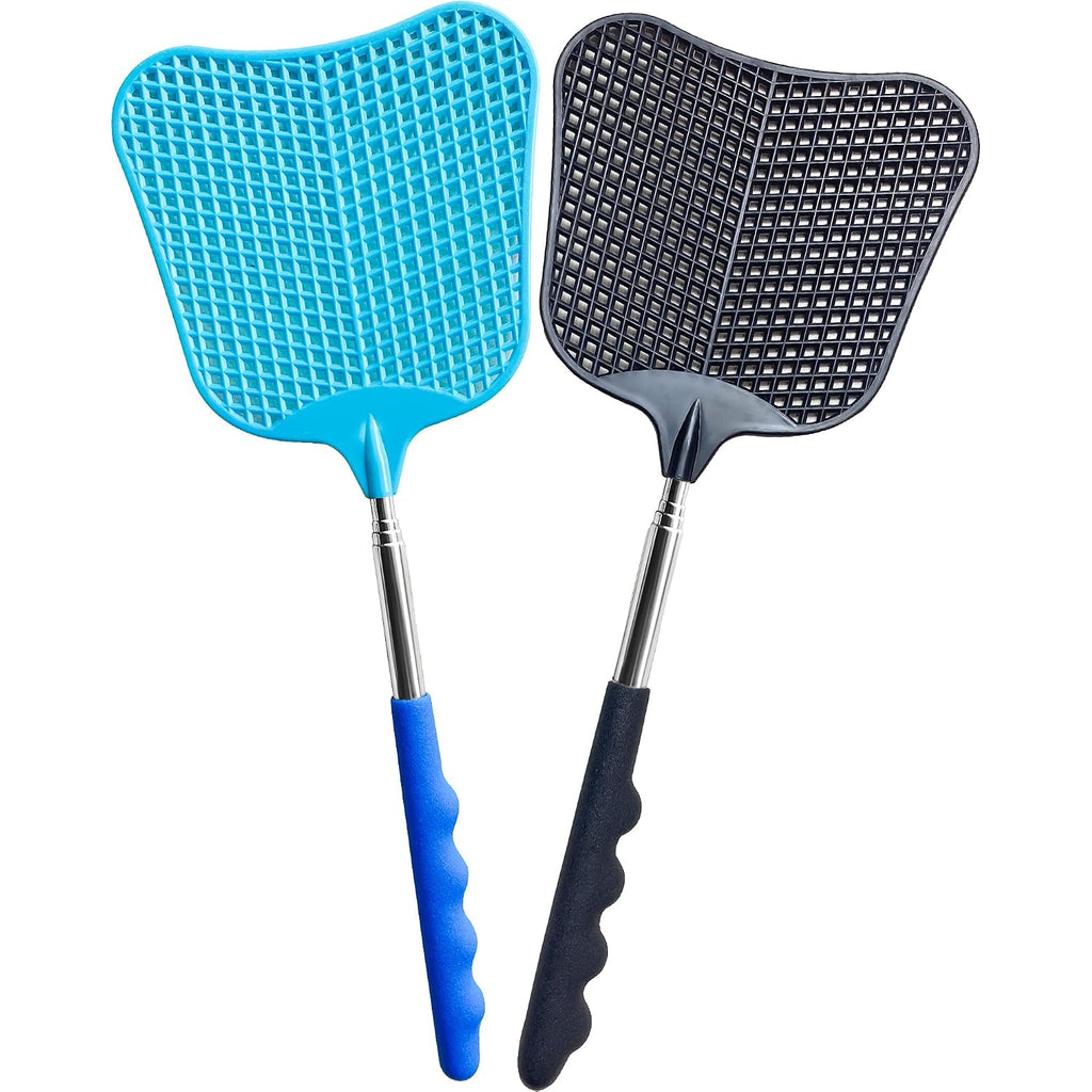 Cuncui Fly Swatter Set Of 2, Telescopic Fly Swatters-Black & Blue | Cuncui Fly Swatter 2 Pack, Durable Telescopic Stainless Steel Extendable Handles, For Home And Office, 2Pcs, 2 Colors