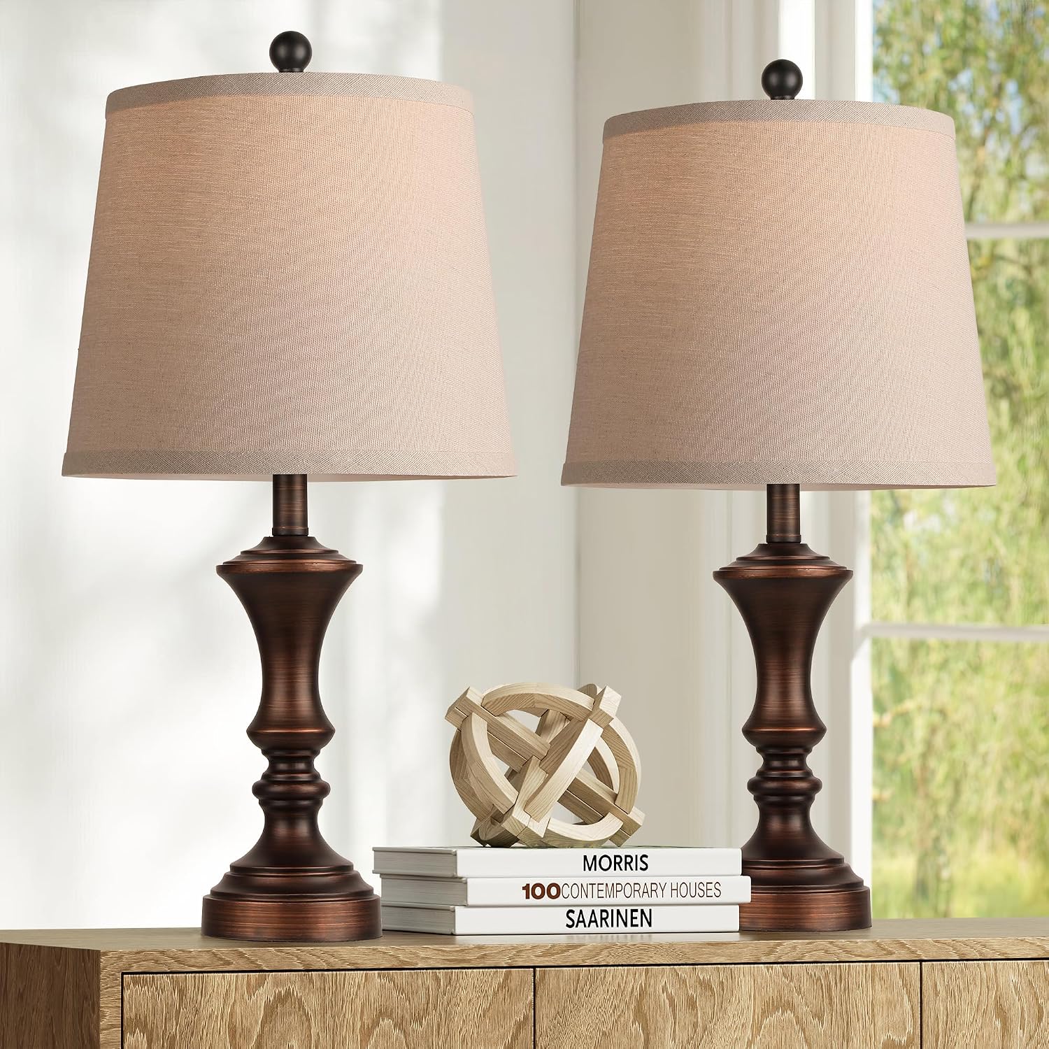 Rottogoon Retro Table Lamps Set Of 2 Nightstand Lamp For Bedroom Vintage Rustic Table Lamps For Living Room Traditional Nightstand Bedside Lamps Bulb Not Included