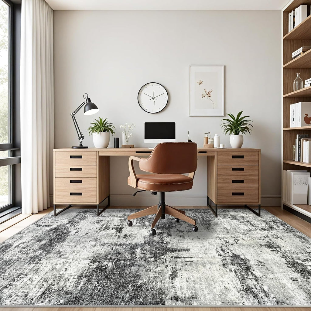 8x10 Area Rugs for Living Room: Abstract Washable Rug with Anti-Slip Backing Non-Shedding Stain-Resistant Soft Modern Large Carpet for Bedroom Dining Room Farmhouse Nursery Home Office Black