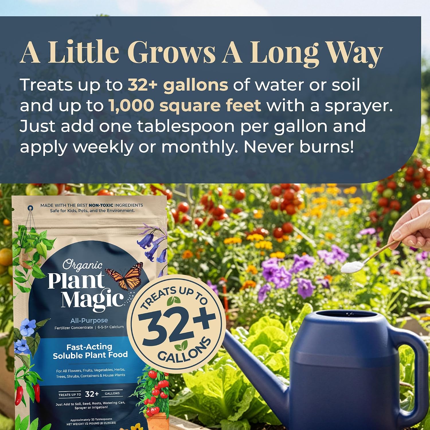 Organic Plant Magic Fertilizer & Plant Food For House Plants & Garden 1/2Lb | Makes 32+ Gallons Of Organic Fertilizer, Plant Food For Vegetables Flowers Herbs Trees Outdoor & Indoor House Plants & Garden