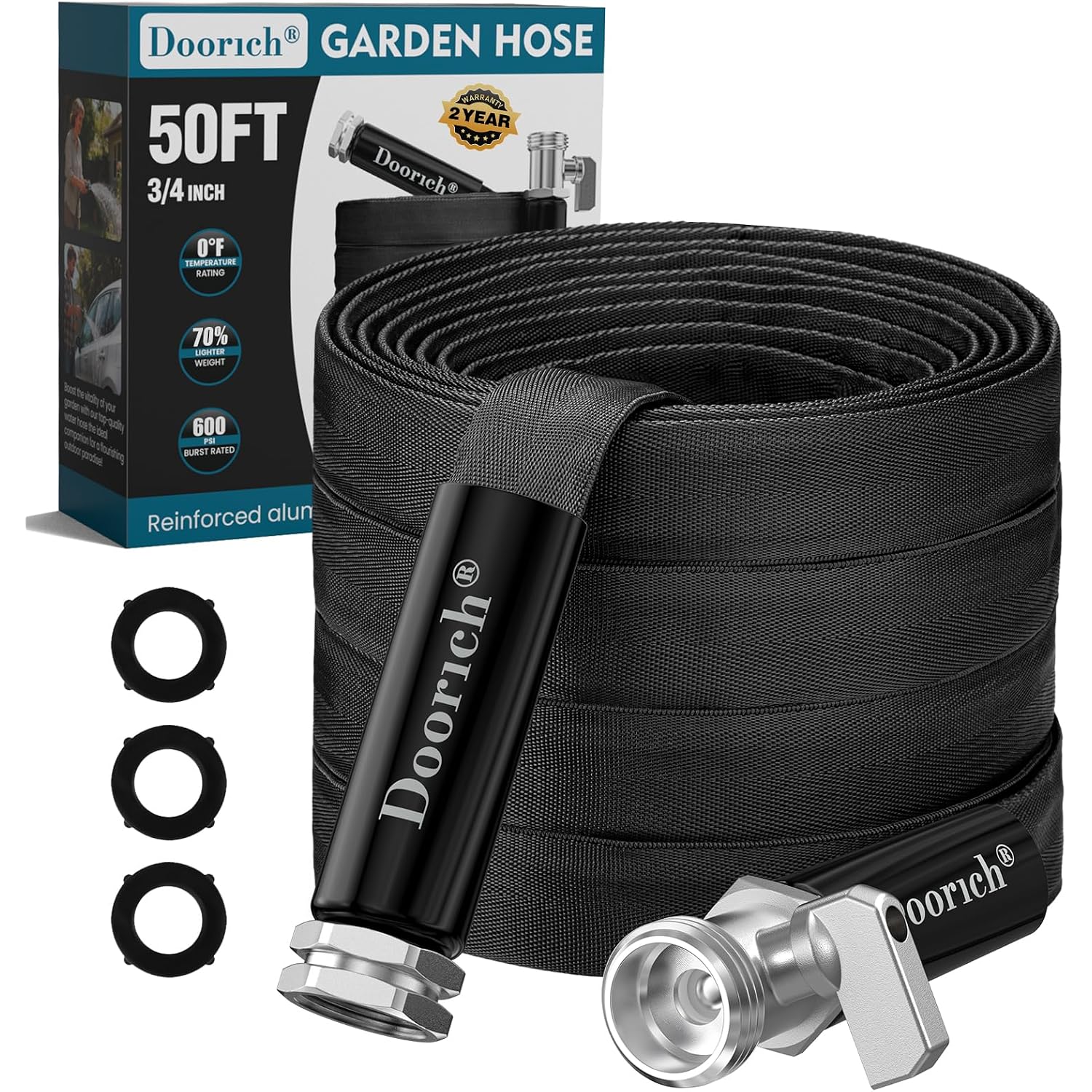Garden Hose, Lightweight, Ultra Flexible, Durable, Kink-Free Water Hose With Valve - Made Of Tpu, Drinking Water Safe Material, Non-Shrinking, Easy To Store, All-Weather, Black (50 Ft)