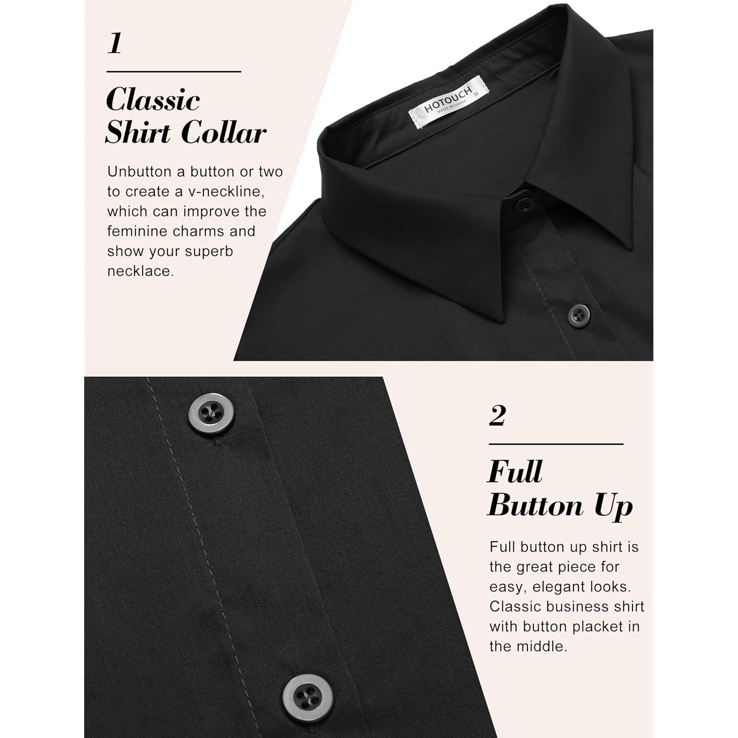 Women's Basic Button Up Shirt Short Sleeve Stretchy Button Down Collared Shirts Waitress Work Shirt