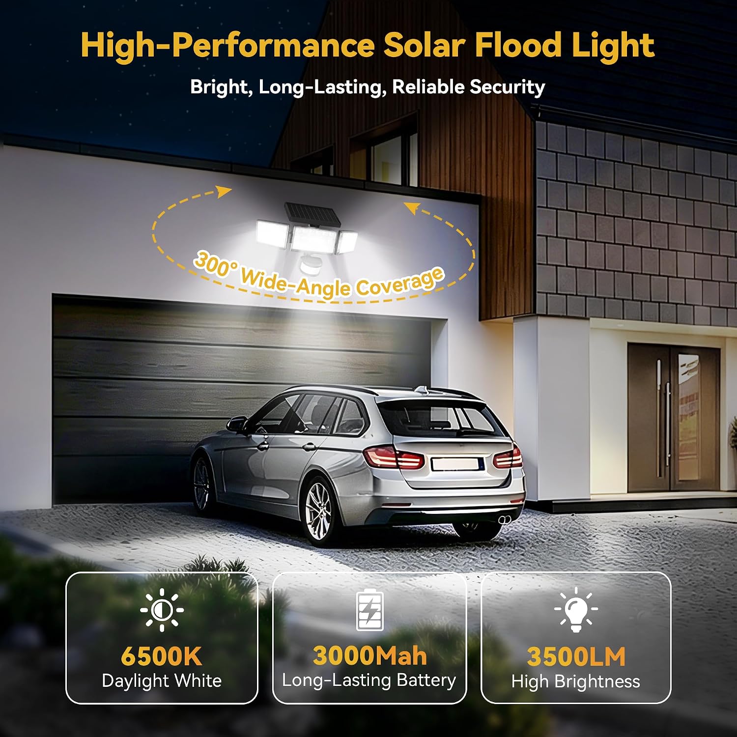 Solar Lights Outdoor, 3500Lm 168 Led Motion Sensor Solar Flood Lights, 3 Heads 300° Wide Angle, 3 Modes Ip65 Waterproof Solar Security Lights For Yard Garden Patio, 2 Pack (Black)