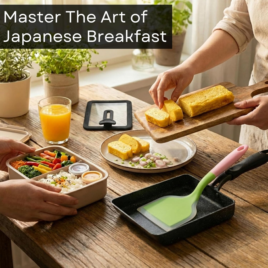 HAPPI STUDIO Tamagoyaki Pan - Japanese Egg Pan with Lid - Japanese Omelette Pan Rectangular - Rolled Omelet Nonstick Square Frying Pan - Tamago Cooking Pan Induction Compatible 7x6