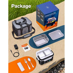 East Oak Cordless Electric Lunch Box For Adults, Heated Lunch Box Battery Powered With Automatic Heating, 5.5 Cups Portable Food Warmer With Removable Tray Divider