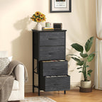 Sweetcrispy Nightstand Small Bedroom Dresser with 4 Fabric Drawers,Bed Side Furniture End Table,Wooden Top Cabinet Night Stand Dresser for Closet,Entryway,Dorm,Black Wood Grain