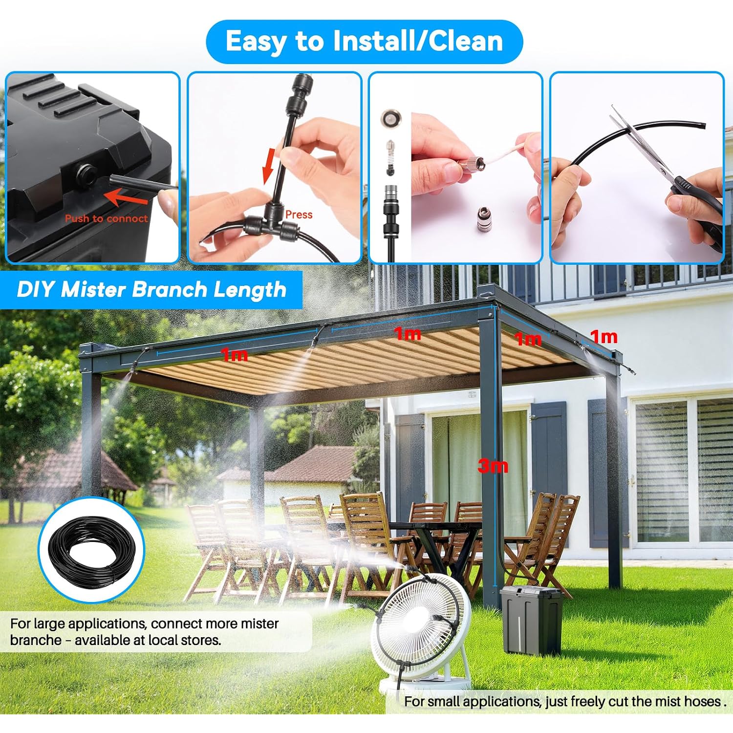 Portable Misting System, Outdoor Water Misters For Outside Patio Umbrella Cooling With Rechargeable Water Pump (Consecutive 8Hrs), 9L Bucket, 26Ft Hose, For Tailgating, Camping, Canopy, Sport