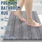 Grandaily Chenille Striped Bathroom Rugs 30x20, Extra Thick and Soft Absorbent Bath Mats, Rubber Backing, Plush Shaggy Shower Carpet, Machine Wash Dry, Bath Rug for Bathroom, Grey