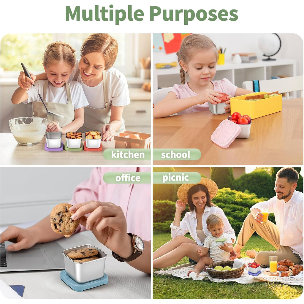 6 Oz Stainless Steel Snack Containers For Kids - 6 Pack Metal Food Containers With Lids Silicone Easy Open 100% Leak Proof Bpa Free Reusable Baby Lunch Box For Daycare Travel And Office