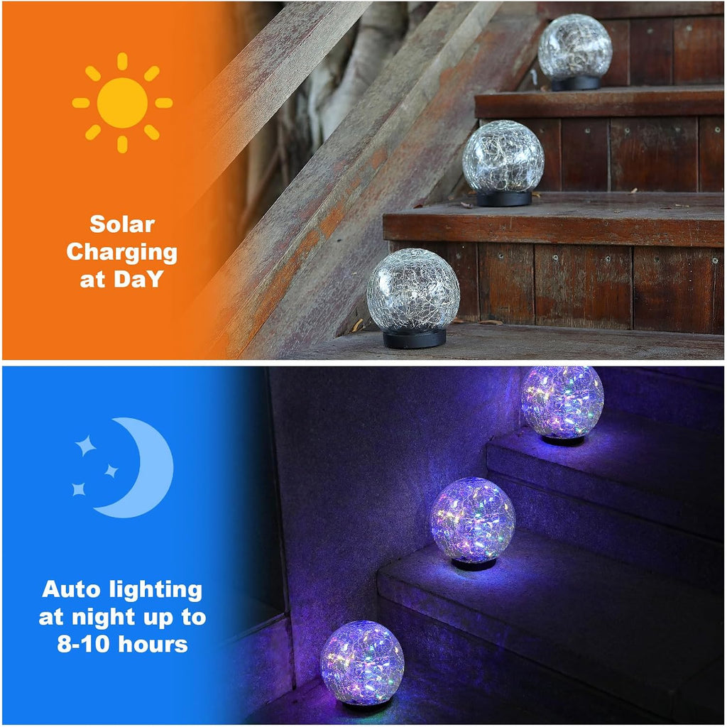 Solar Globe Lights Outdoor Waterproof-Solar Balls-Solar Garden Lights Orbs | Solar Globe Lights For Outside 6 Pack Cracked Glass Ball For Lawn Patio Yard Backyard Decorations
