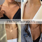Yoosteel Long 14K-Gold-Plated Necklace for Women - Dainty Y-Shaped Necklaces Lariat Drop Chain Simple Jewelry Trendy Gift for Women