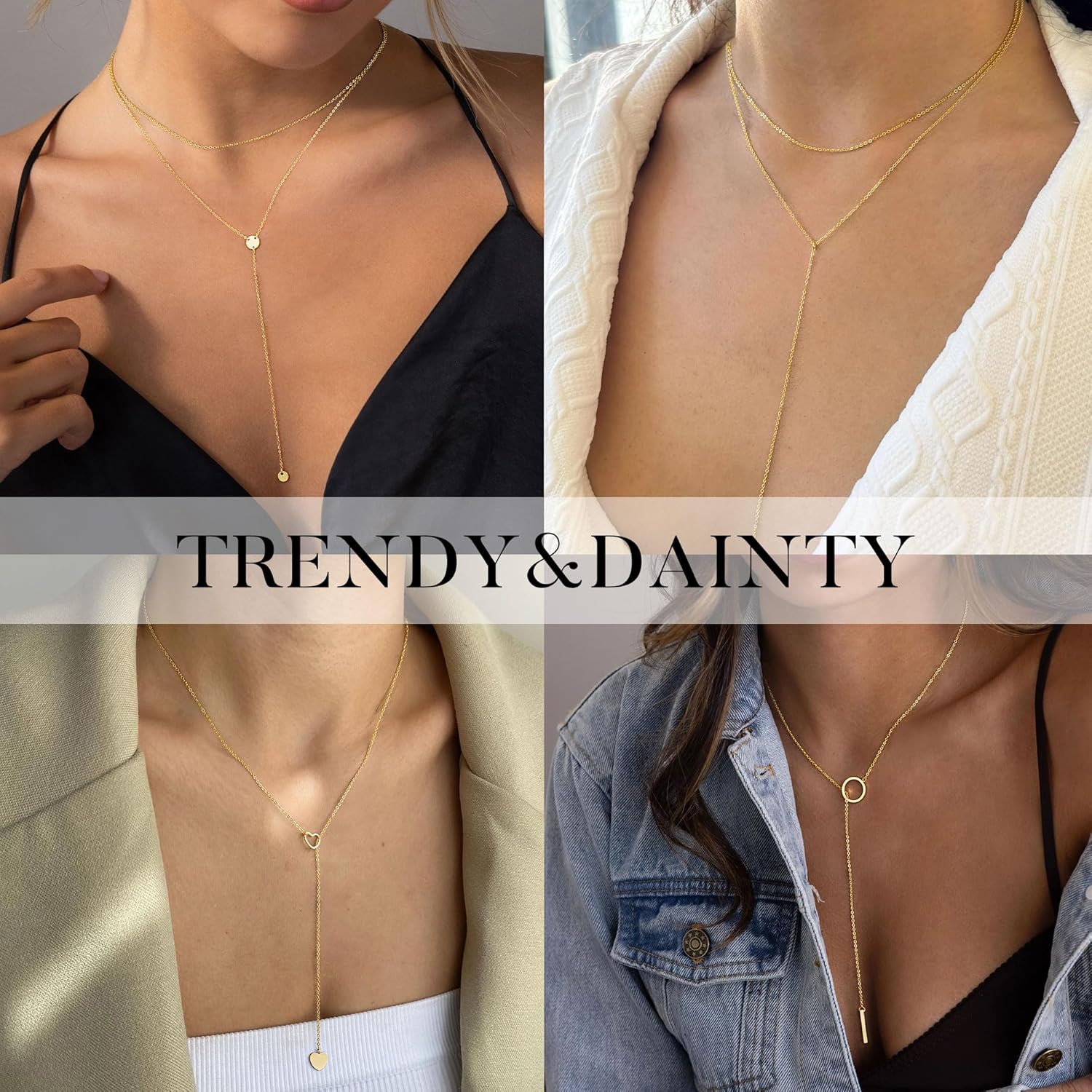 Yoosteel Long 14K-Gold-Plated Necklace for Women - Dainty Y-Shaped Necklaces Lariat Drop Chain Simple Jewelry Trendy Gift for Women