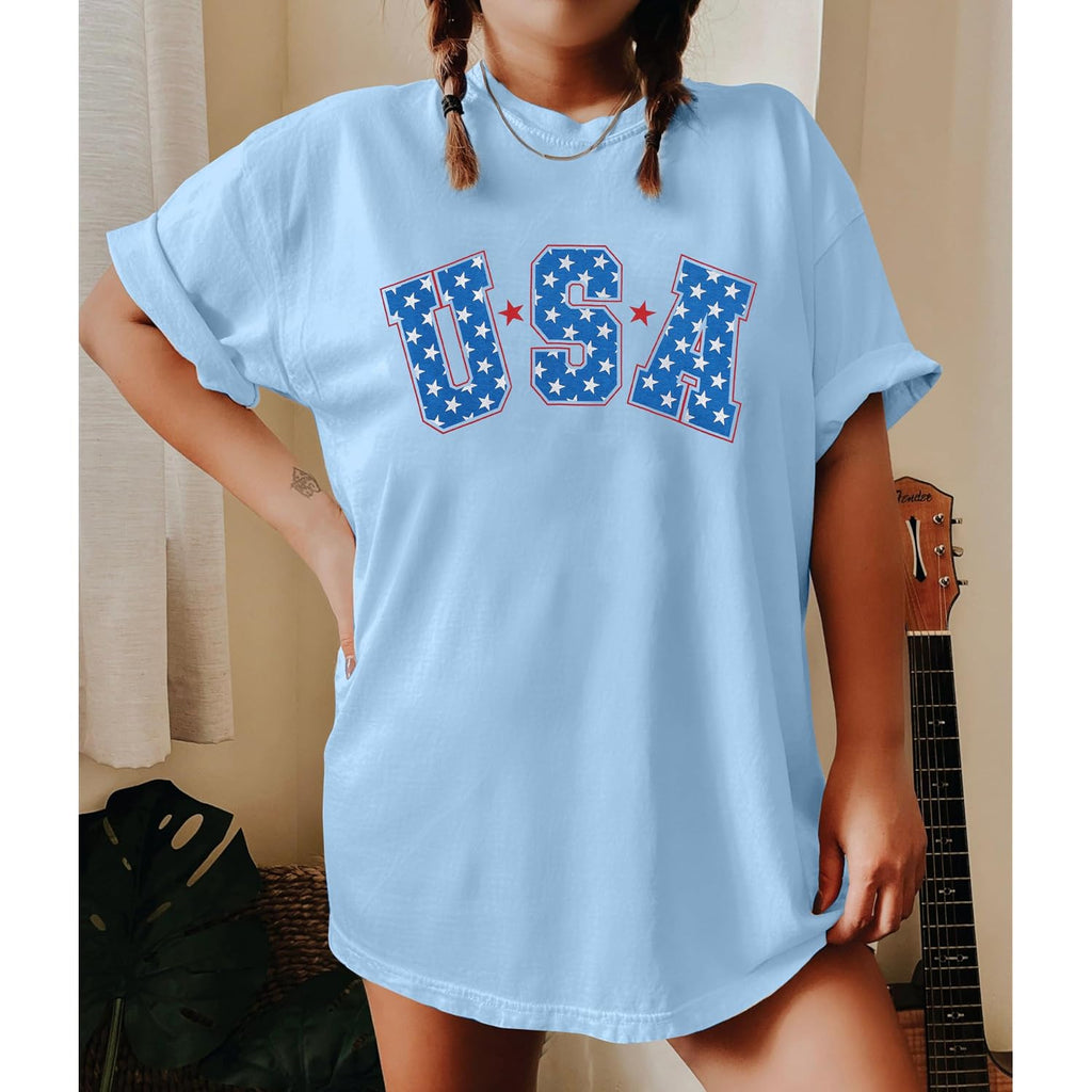 4th of July Shirts USA Shirt: American Flag Shirt Women Oversized - Patriotic Tshirt - USA Stars Stripes Tee Tops