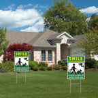 Clean Up After Your Dog Signs, 2-Pack 13"X10" Double-Sided H-Stake Metal Stakes Smile Your On Camera Signs, No Pooping Dog Signs For Yard, Pick Up After Your Dog Sign