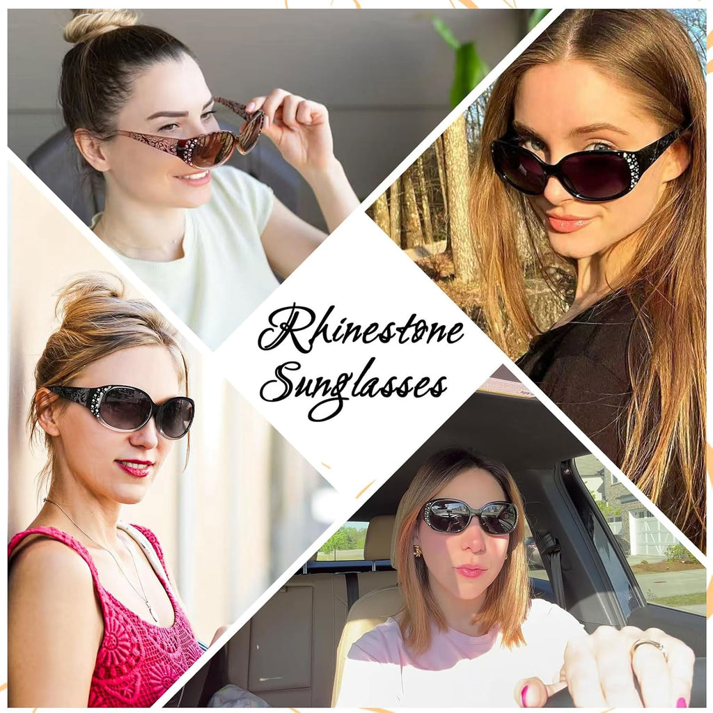 HAOLOTA Polarized Sunglasses for Women, Rhinestone Wrap Around Sunglasses with UV400 Protection