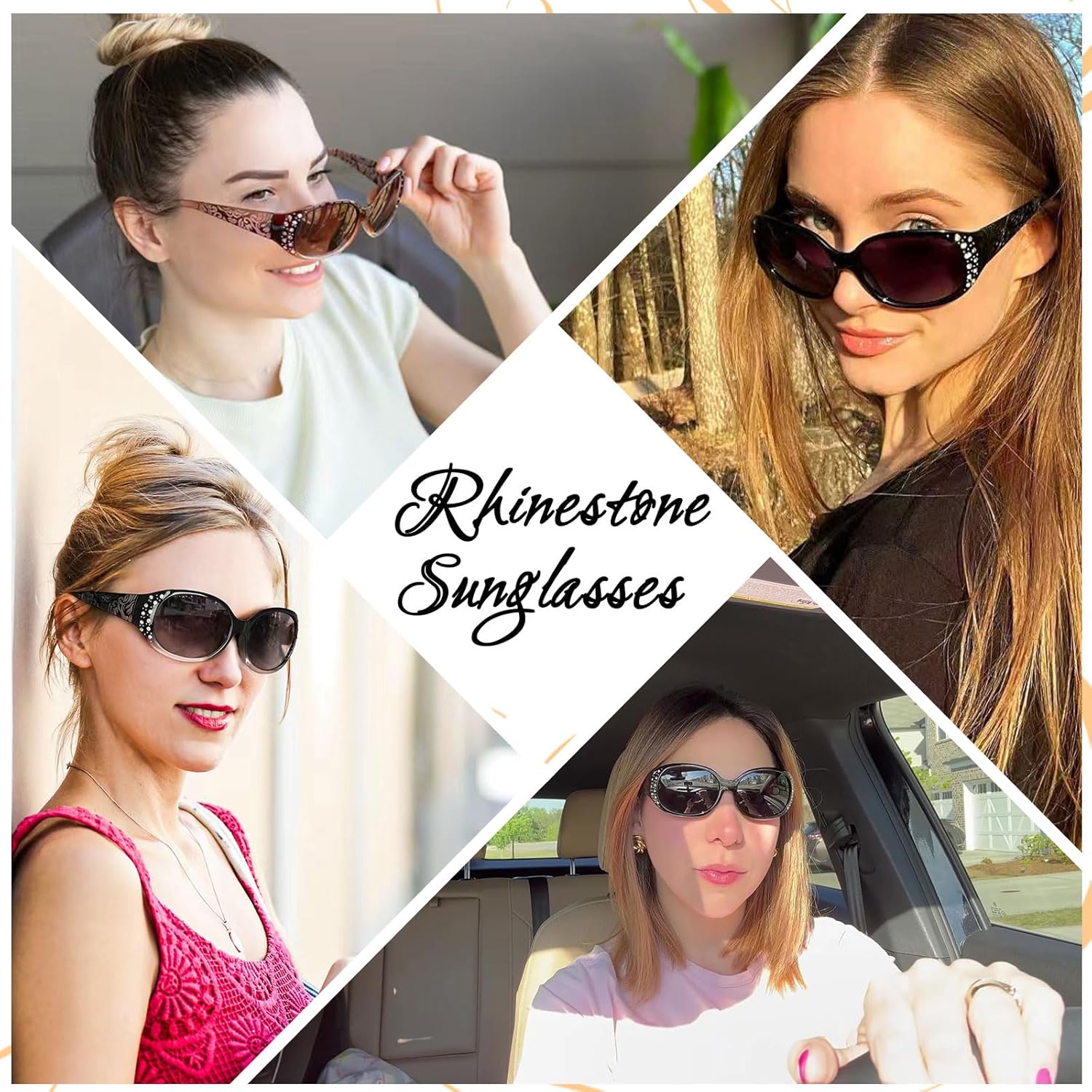 HAOLOTA Polarized Sunglasses for Women, Rhinestone Wrap Around Sunglasses with UV400 Protection