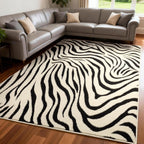 5×7 Ft Area Rugs For Living Room: Modern Washable Rug - Abstract Black And Cream White Rug For Bedroom Dining Room Office Playroom Nursery Home Decor - Nonslip Non-Shedding Striped Rugs