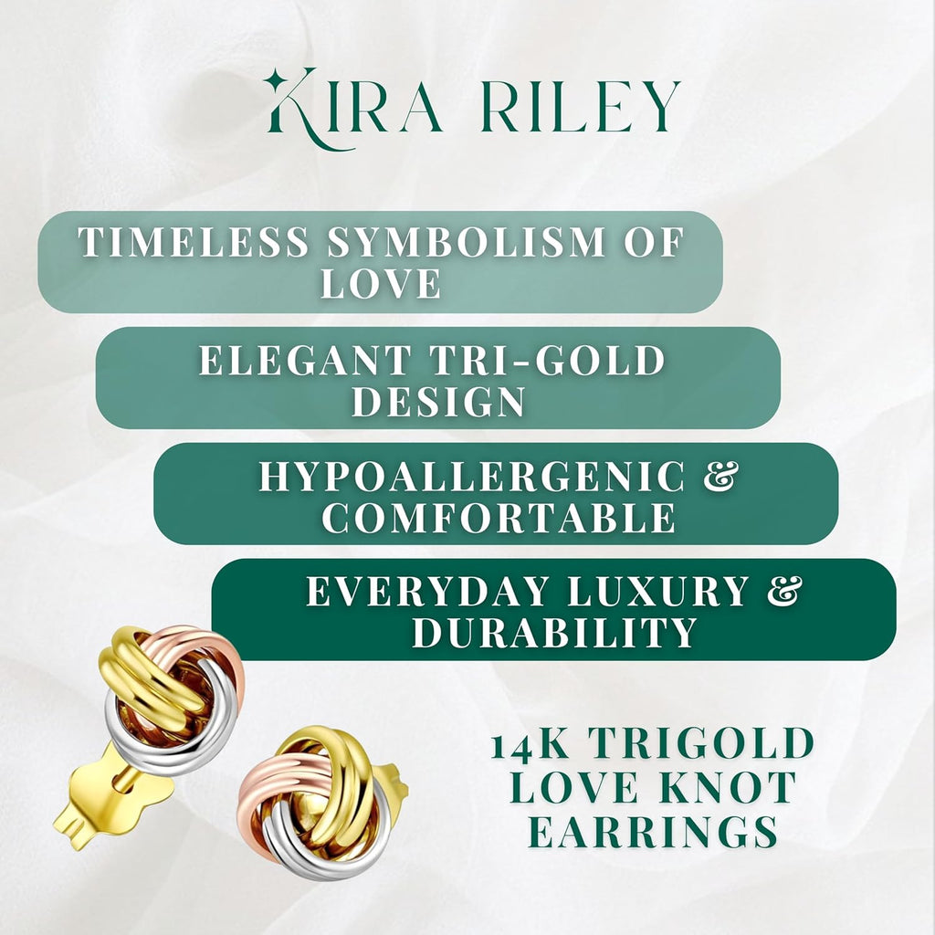 14k Solid Gold Knot Stud Earrings for Women - 14 Carat Small Ball Knots Studs - Nickel Free Earring - Pushback - Hypoallergenic - Elegant Jewelry Gifts for Her, Bridal, Anniversary, Your Wife