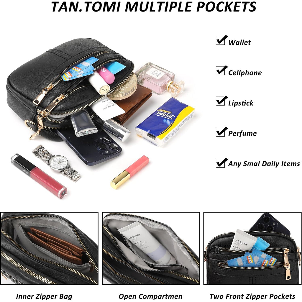 Tantomi Crossbody Bags For Women, 6-Pockets Cross Body Purse, Vegan Leather Handbags Shoulder Bag For Travel, Gifts For Women