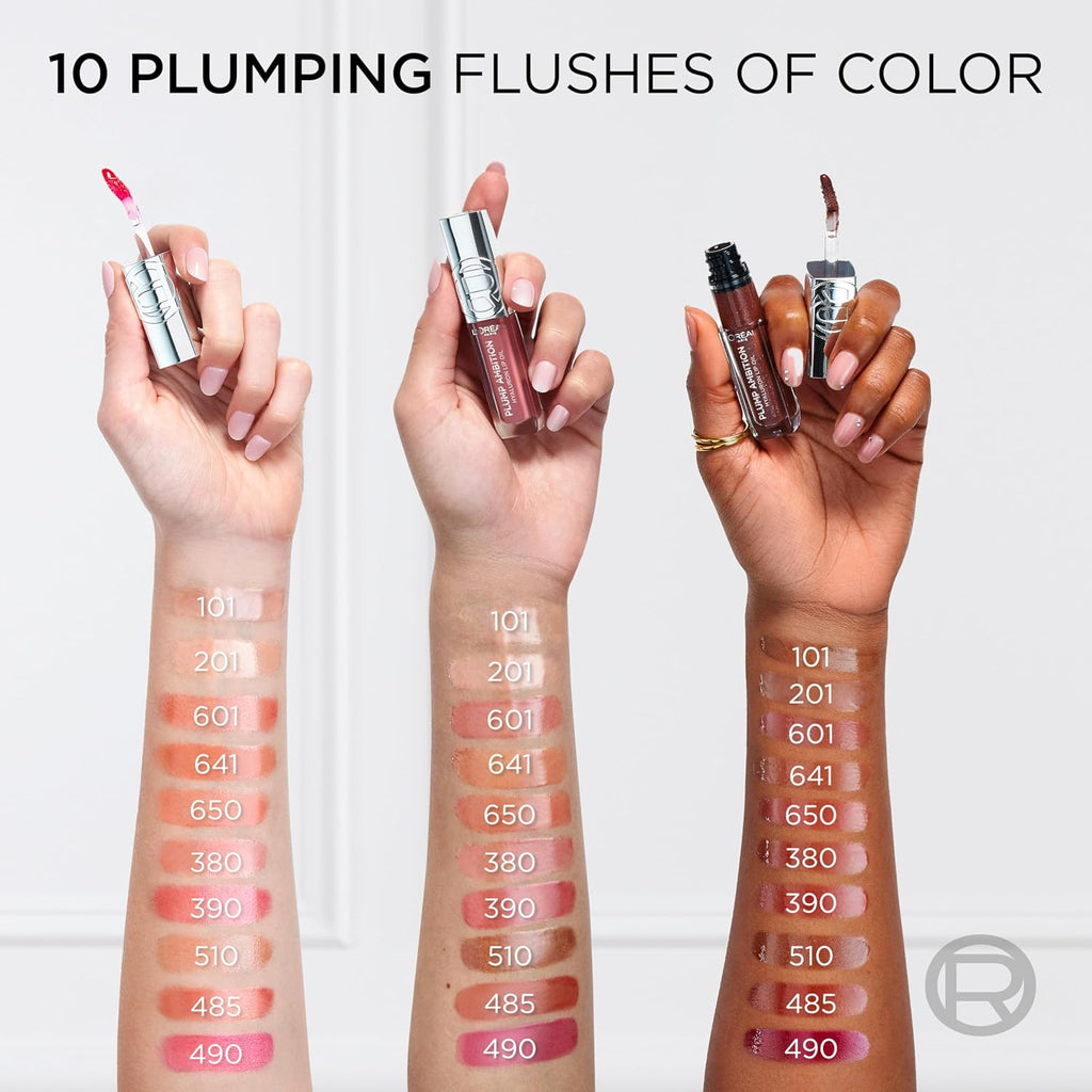 L'Oreal Paris Plump Ambition Hyaluron Lip Oil, 24 HR Lip Gloss with Hyaluronic Acid, Volumizing Formula with Glass-Like Shine, Cristal Clear 101, 0.16 Fl Oz