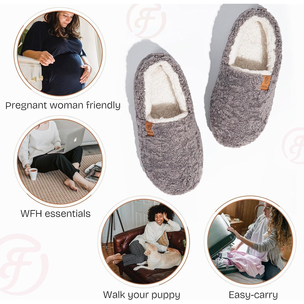 Everfoams Women’S Soft Curly Full Slippers Memory Foam Lightweight House Shoes Cozy Loafer With Polar Fleece Lining