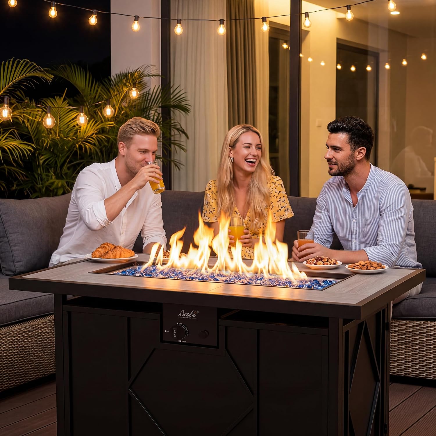 Bali Outdoors 42 Inch Propane Fire Pit Patio | Outdoor Fire Pit Table Large Black Firepits For Outside Rectangular